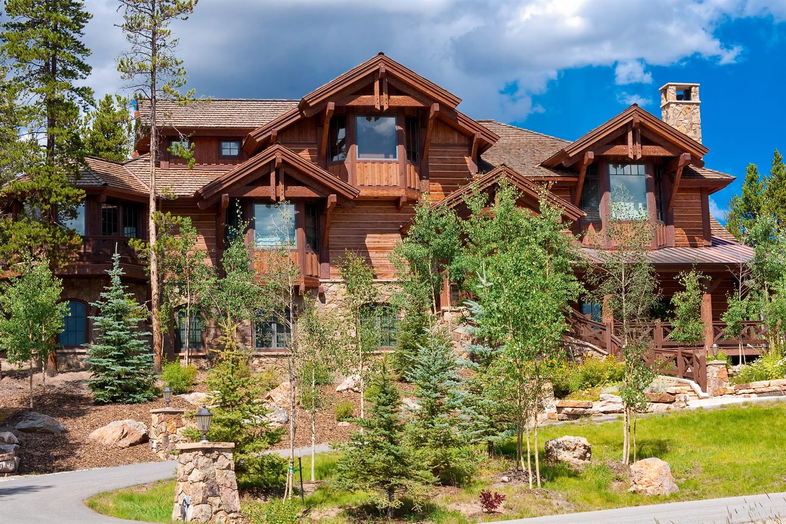 Timber mountain home among pine trees in Colorado