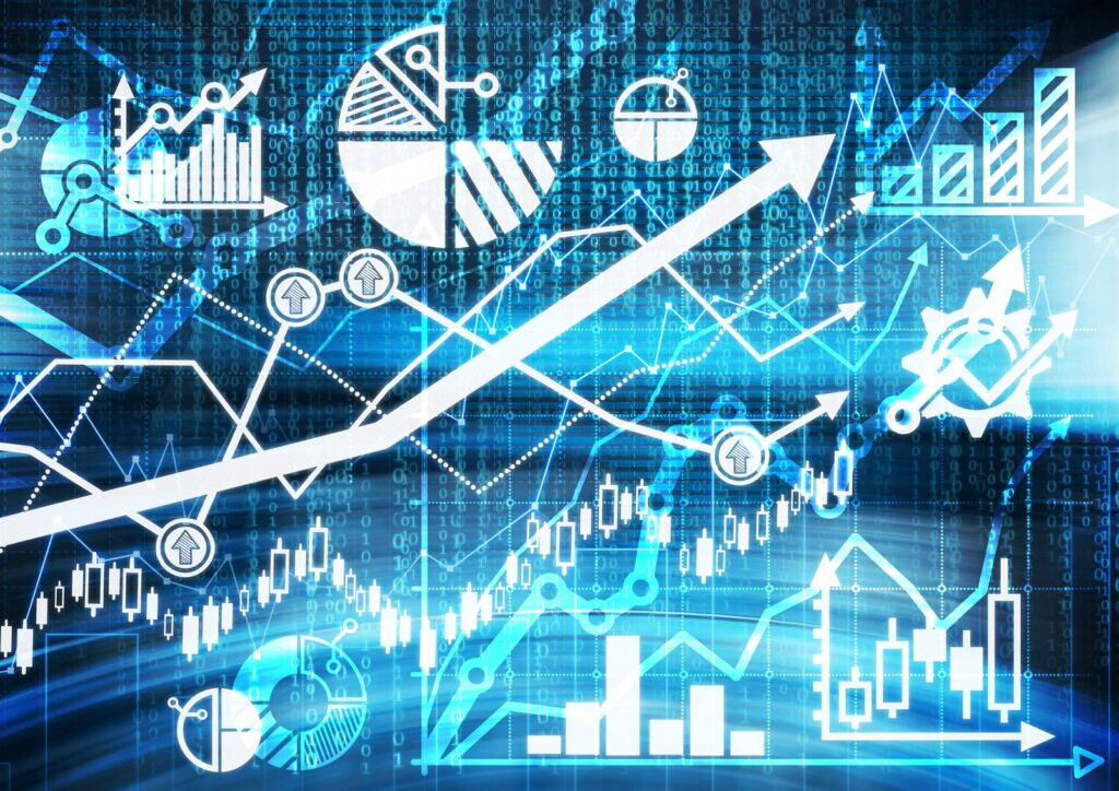 Financial charts and figures laid out for analysis