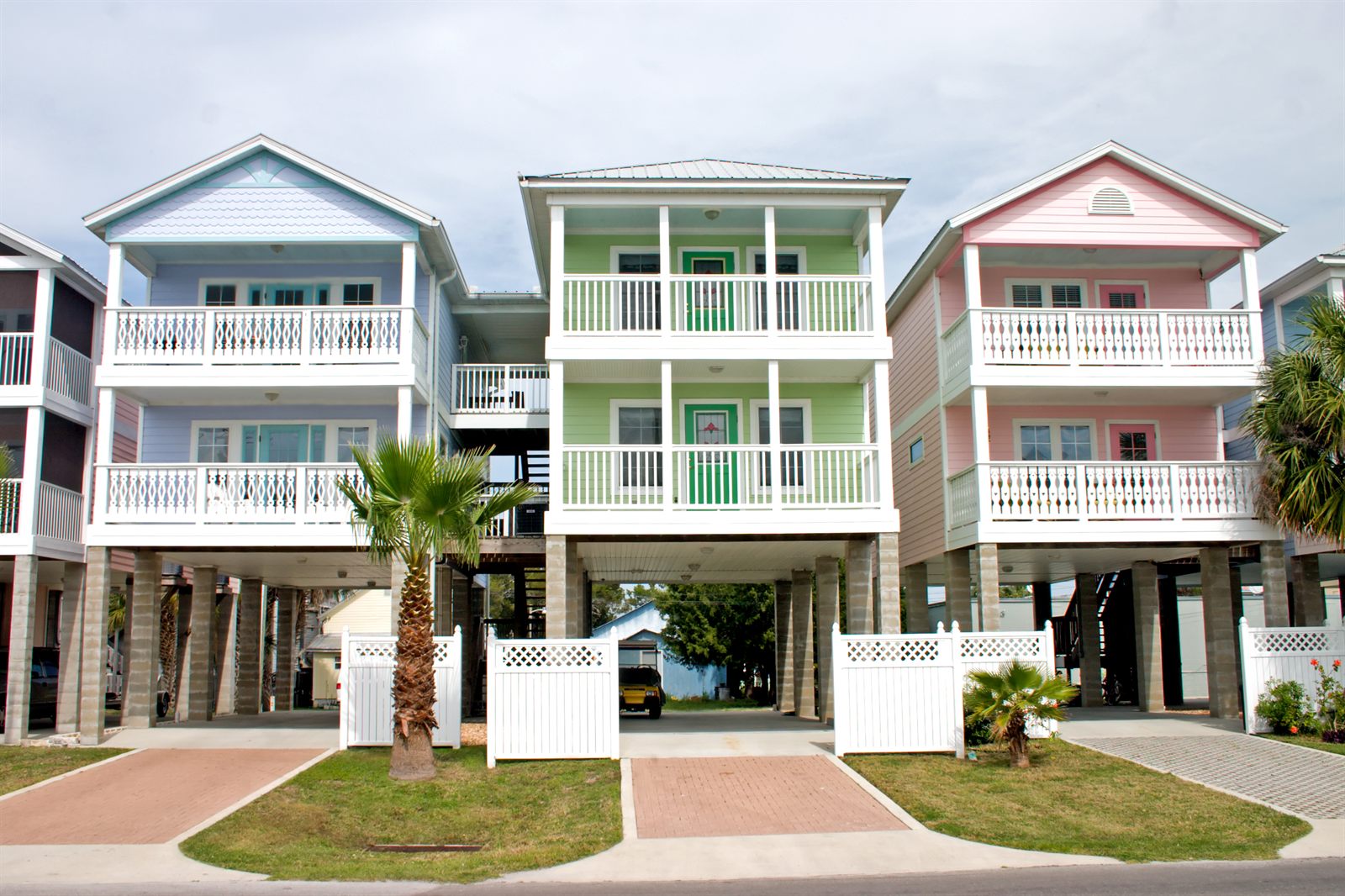 Row of colorful rental properties