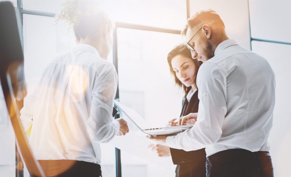 Business people reviewing a document together