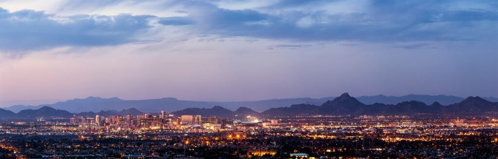 Downtown Scottsdale, Arizona office buildings at dusk