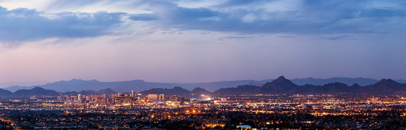 Downtown Scottsdale, Arizona office buildings at dusk