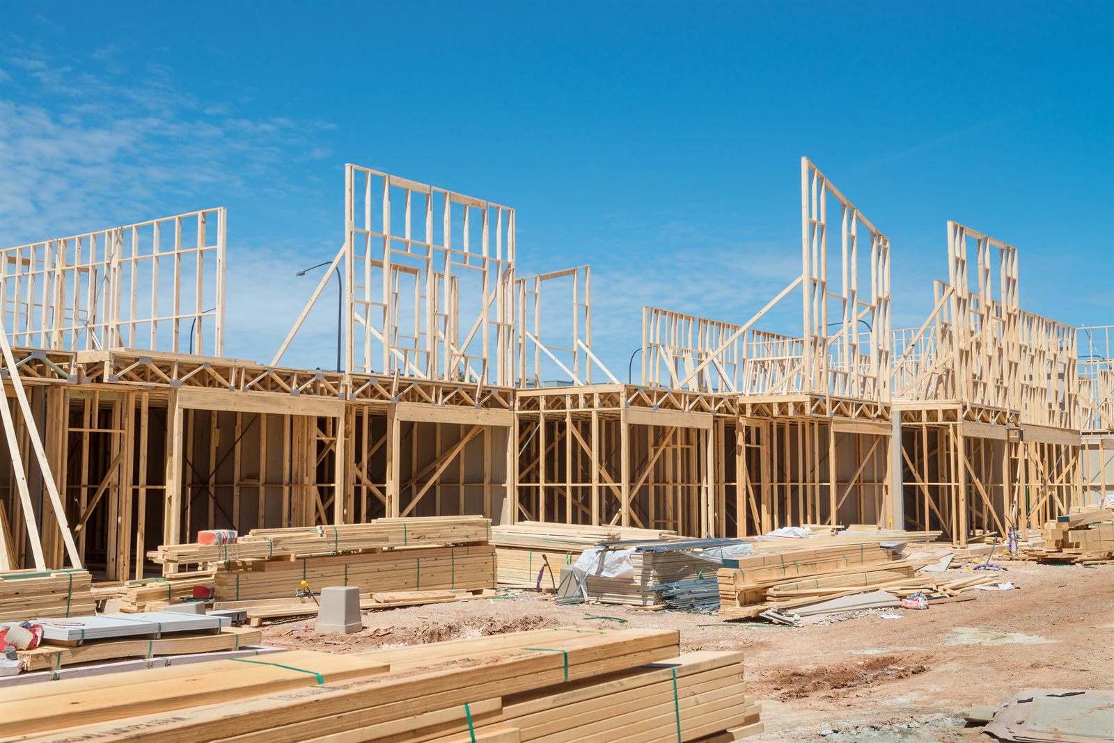 A timber-framed commercial building under construction