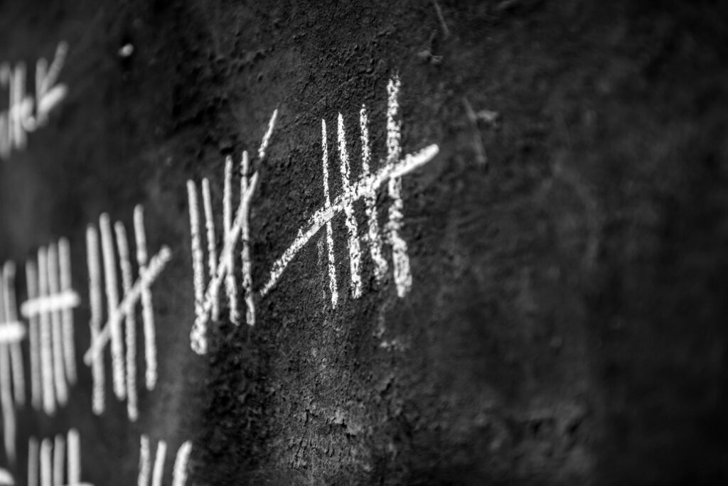 Counting days on a blackboard calendar